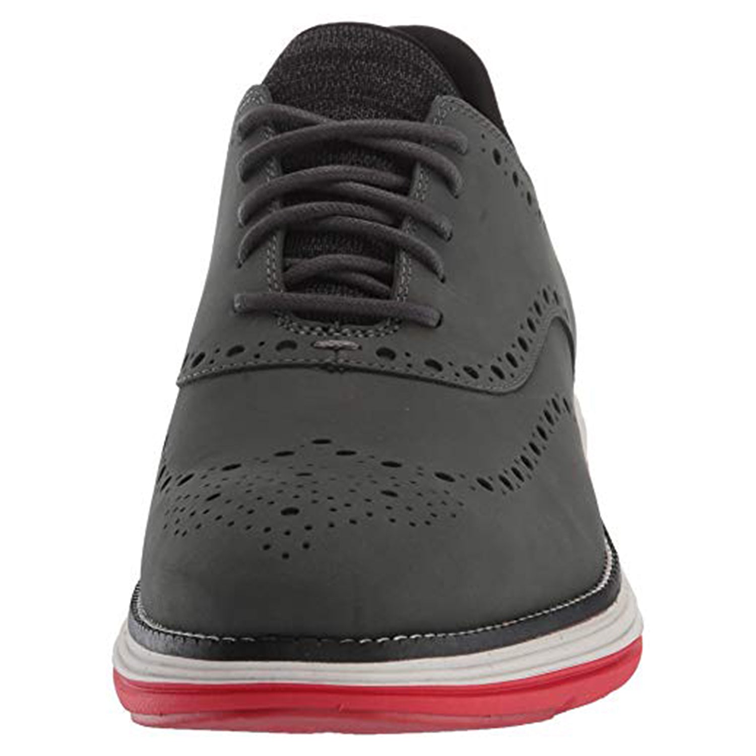 Cole Haan OriginalGrand Ultra Wingtip Oxford - Men's Gray Pinstripe Nubuck/Flame Scarlet - nimbus Cloud Shoe Deals Outlet