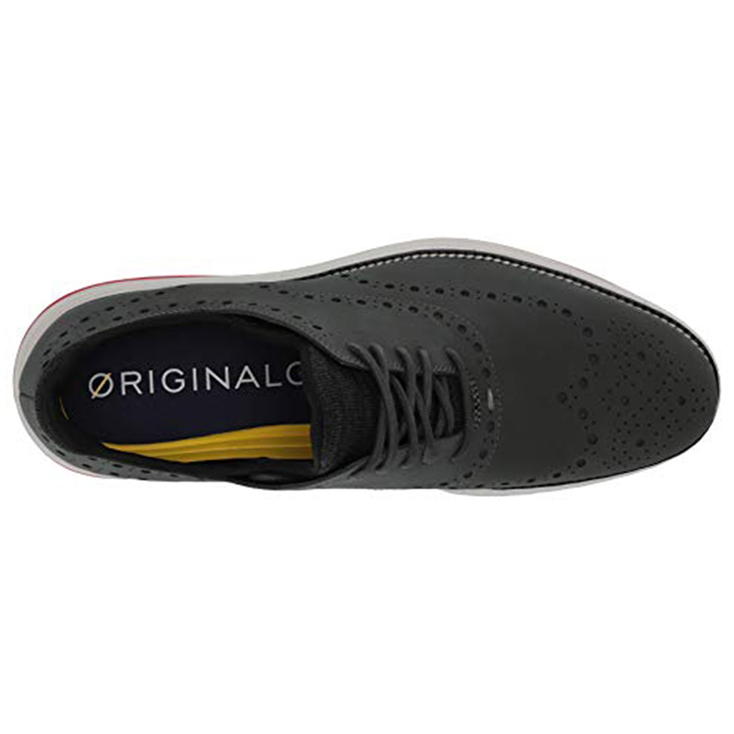 Cole Haan OriginalGrand Ultra Wingtip Oxford - Men's Gray Pinstripe Nubuck/Flame Scarlet - nimbus Cloud Shoe Deals Outlet