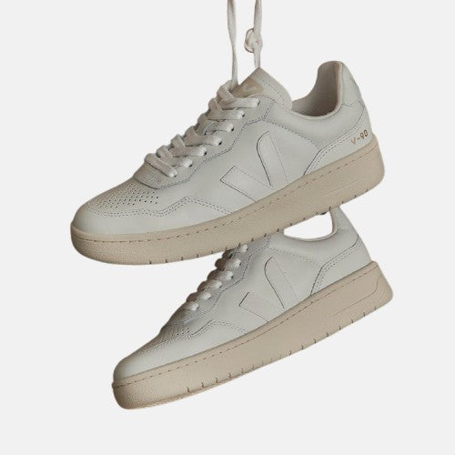 VEJA V - 90 LEATHER - Women's White/Cyprus Shoe Deals Outlet