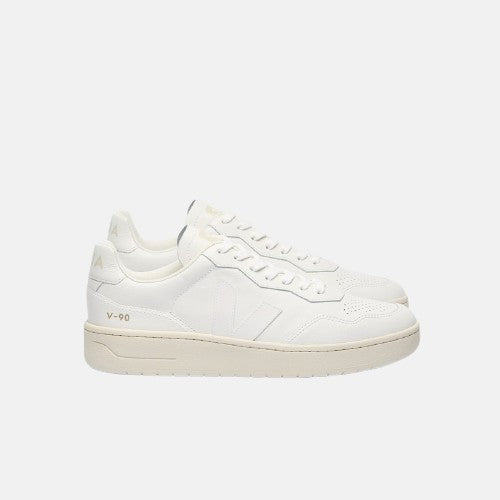 VEJA V - 90 LEATHER - Women's White/Cyprus Shoe Deals Outlet