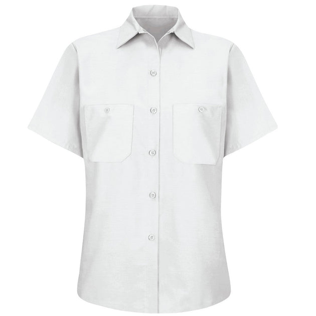 Women's Short Sleeve Work Shirt, Cotton/Polyester, Button Fronts, 2 Pocket(s), White, S