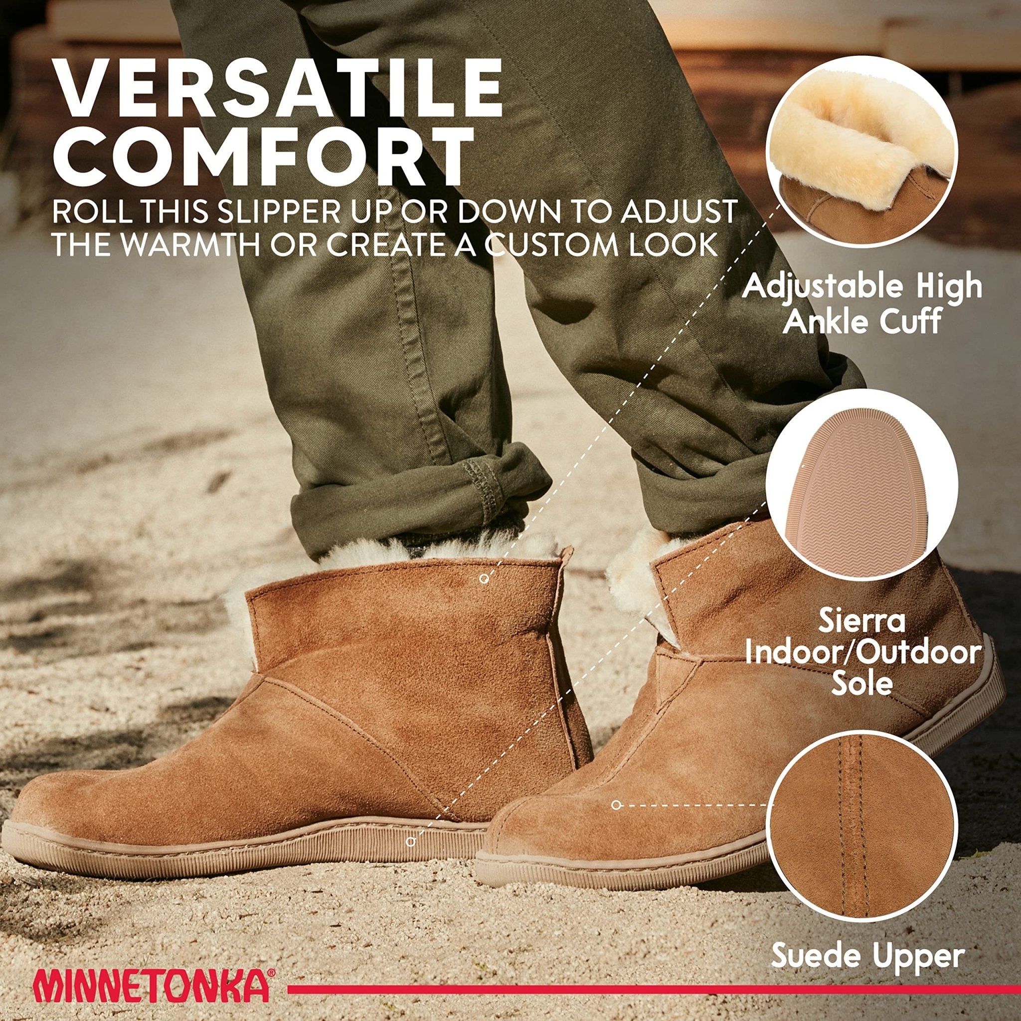 Minnetonka Sheepskin Ankle Boot - Men's Golden Tan Shoe Deals Outlet