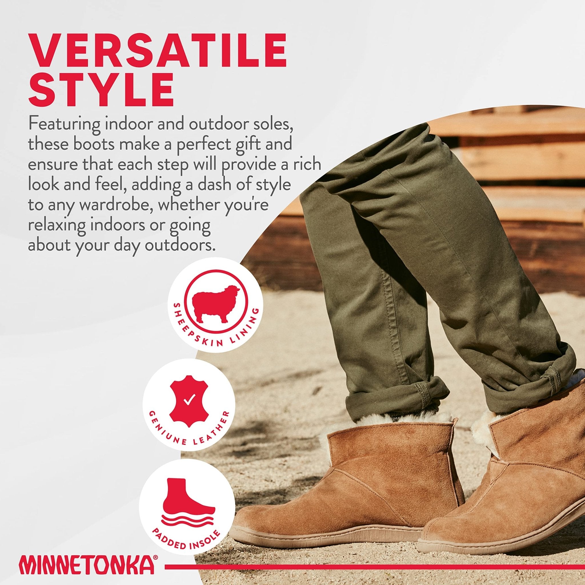 Minnetonka Sheepskin Ankle Boot - Men's Golden Tan Shoe Deals Outlet