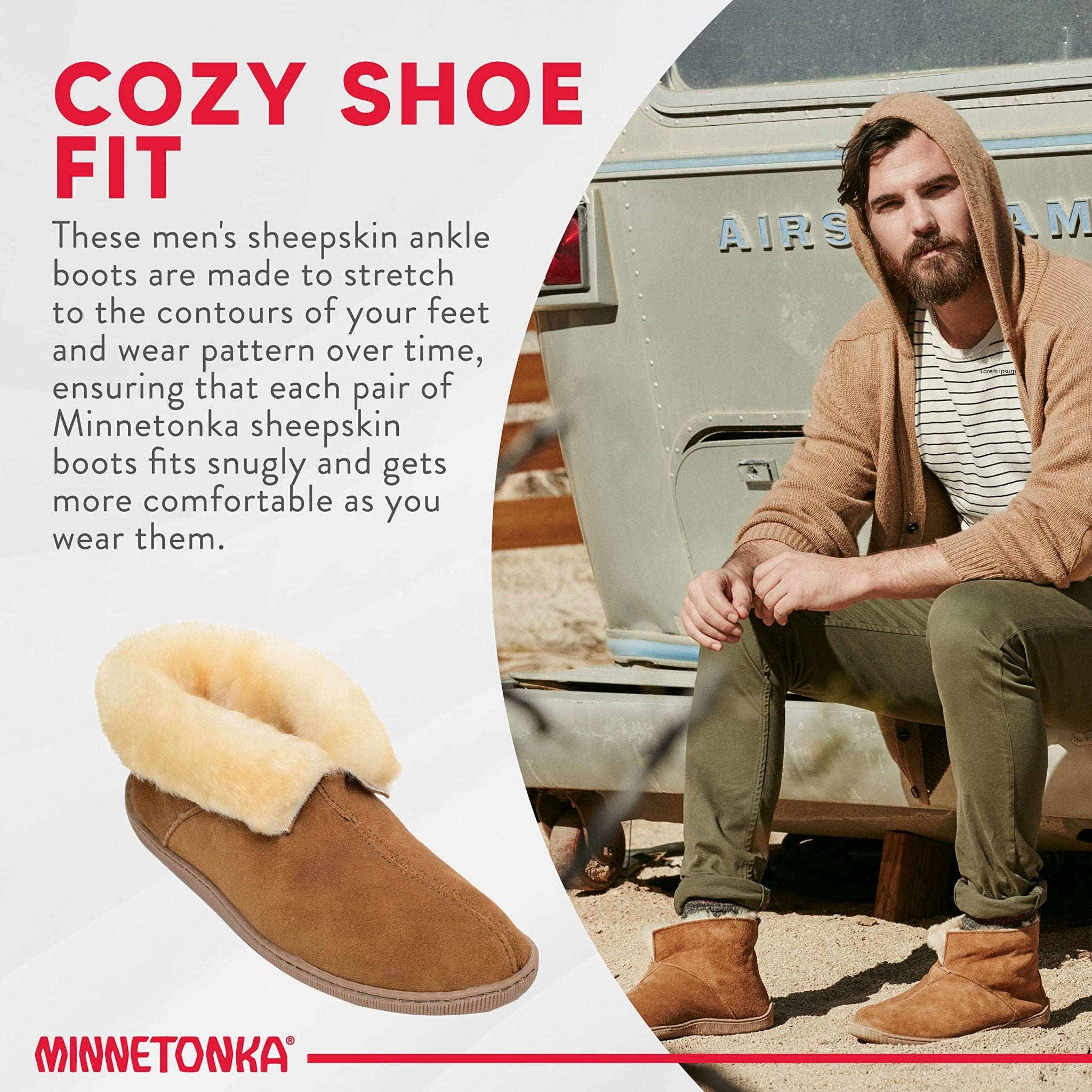 Minnetonka Sheepskin Ankle Boot - Men's Golden Tan Shoe Deals Outlet