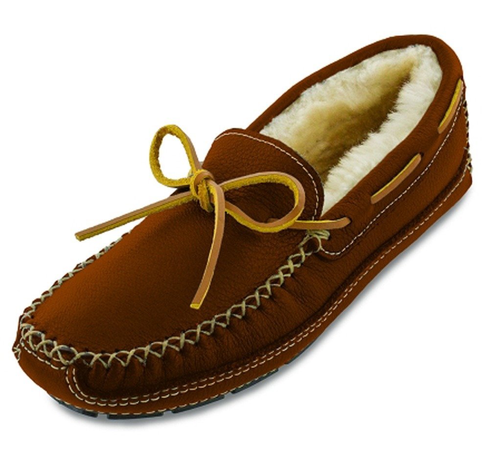 Minnetonka Sheepskin Moose Slipper - Men's Carmel Shoe Deals Outlet