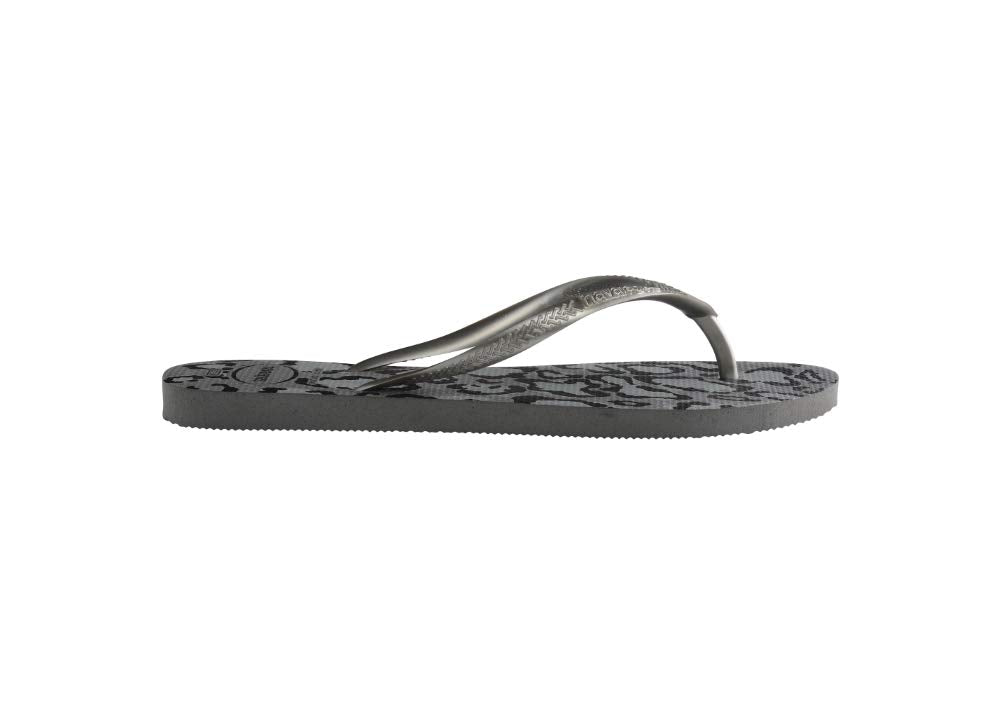 Havaianas Slim Flip Flops - Unisex Leopard Print Grey/Silver Shoe Deals Outlet