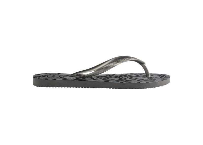 Havaianas Slim Flip Flops - Unisex Leopard Print Grey/Silver Shoe Deals Outlet