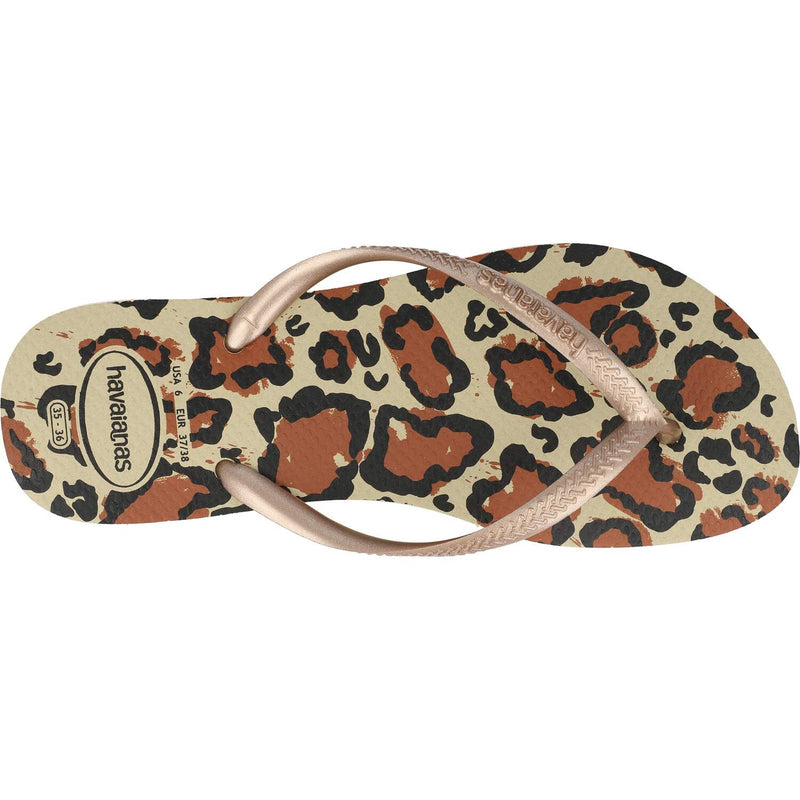 Havaianas Slim Flip Flops - Unisex Leopard Print Rose Gold Shoe Deals Outlet