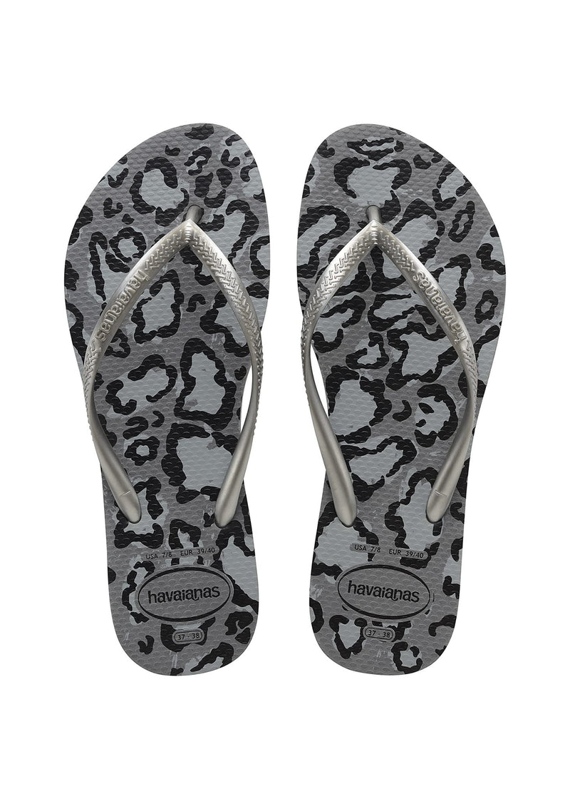 Havaianas Slim Flip Flops - Unisex Leopard Print Grey/Silver Shoe Deals Outlet