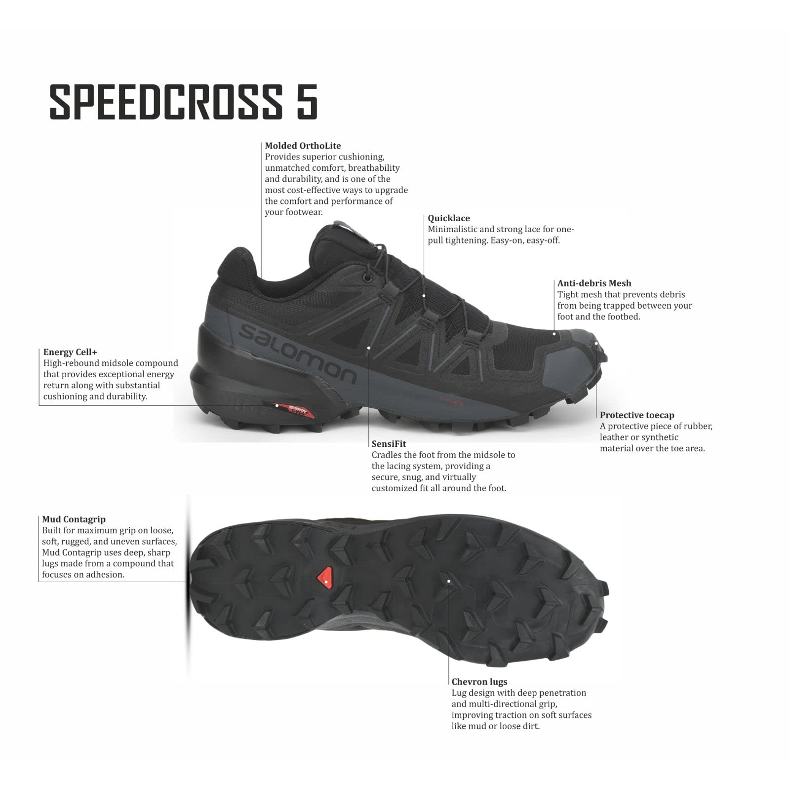 Salomon Speedcross 5 - Men's Black/Black/Phantom Shoe Deals Outlet