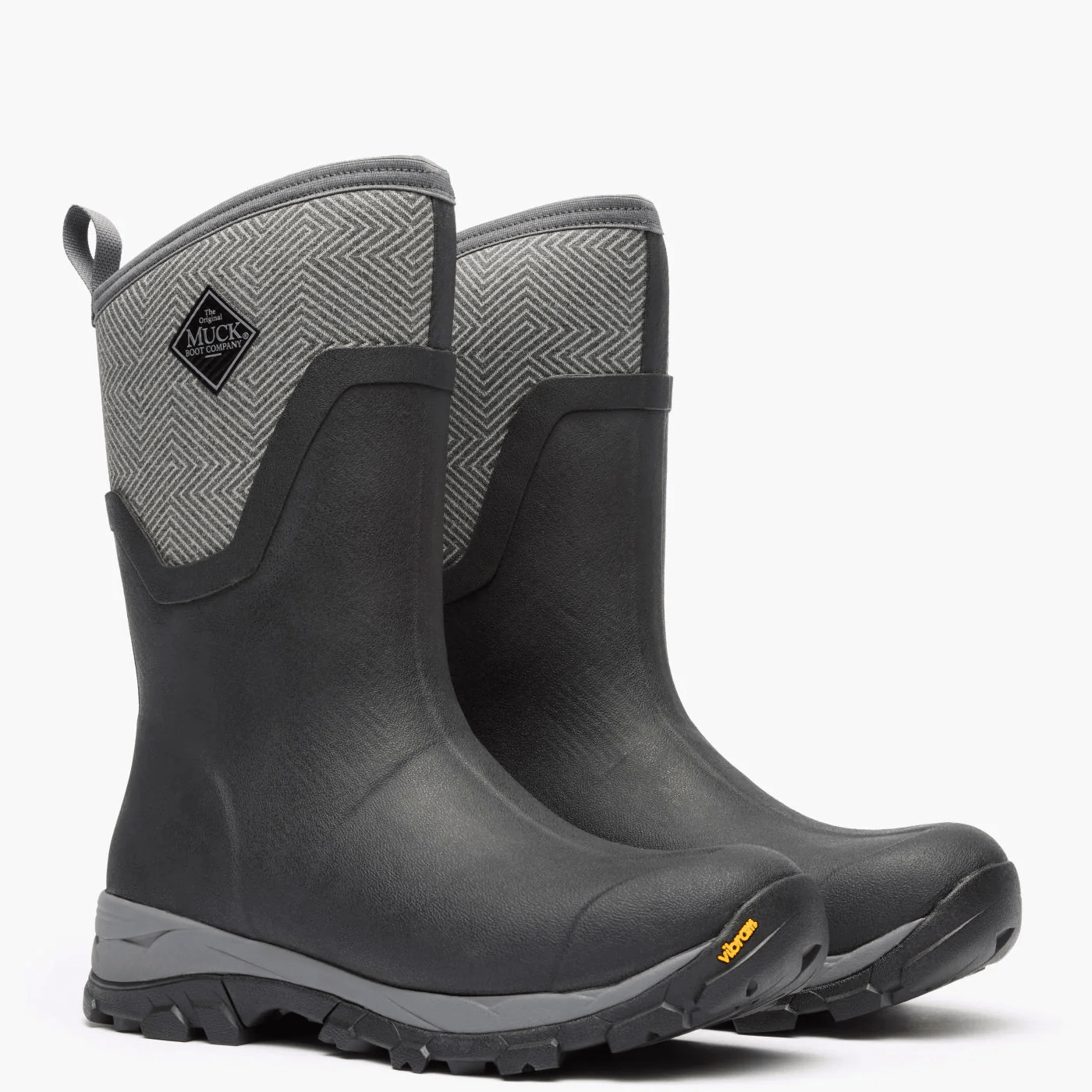 The Original Muck Boot Company Arctic Ice Mid Boot + Vibram Arctic Grip A.T. Black / Gray Geo 5 M 664911118133 Shoe Deals Outlet
