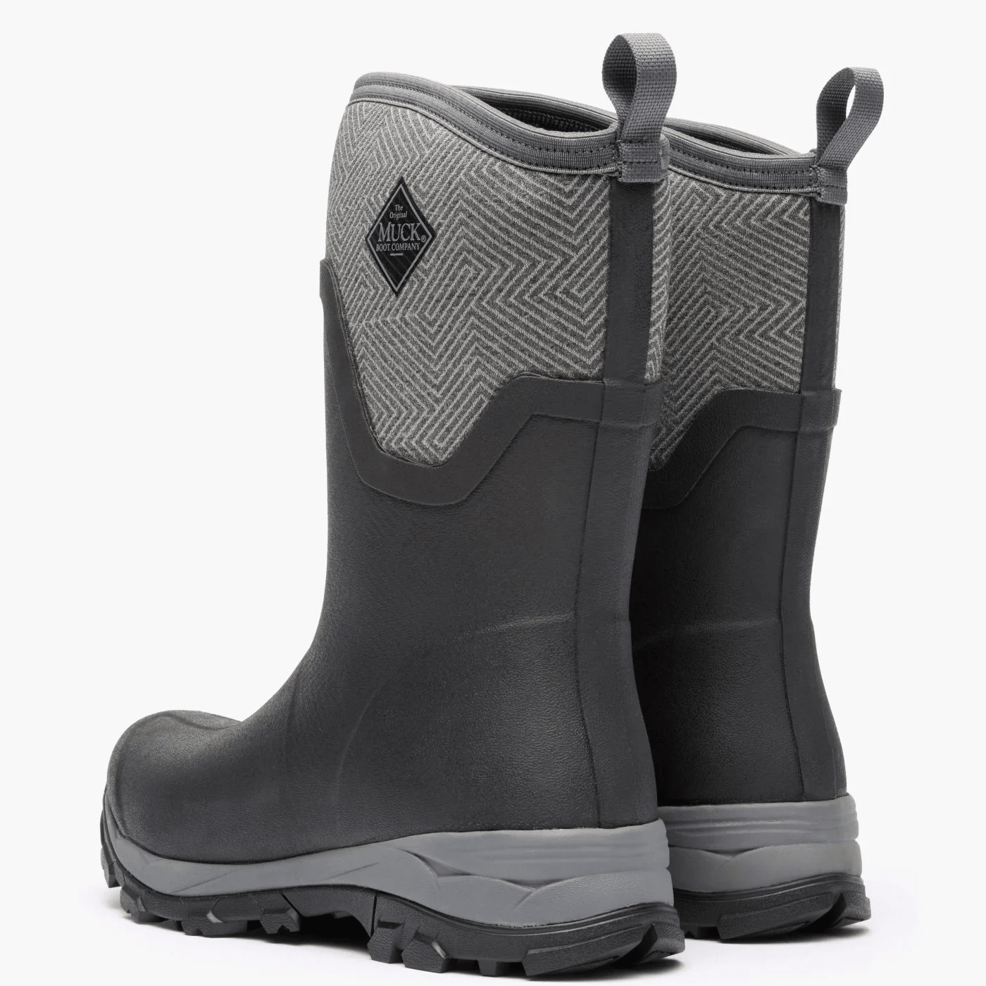 The Original Muck Boot Company Arctic Ice Mid Boot + Vibram Arctic Grip A.T. Black / Gray Geo 5 M 664911118133 Shoe Deals Outlet