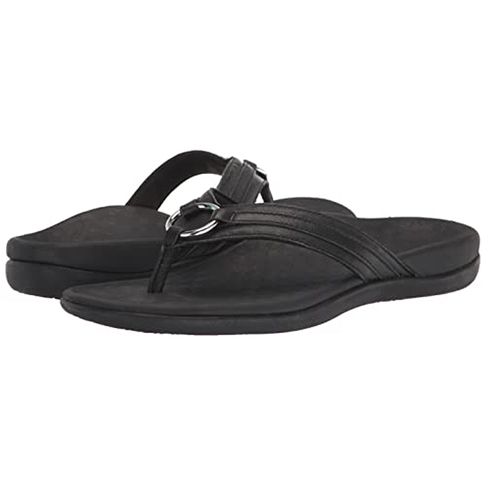 VIONIC Tide Aloe Toe Post - Women's Black Leather Shoe Deals Outlet