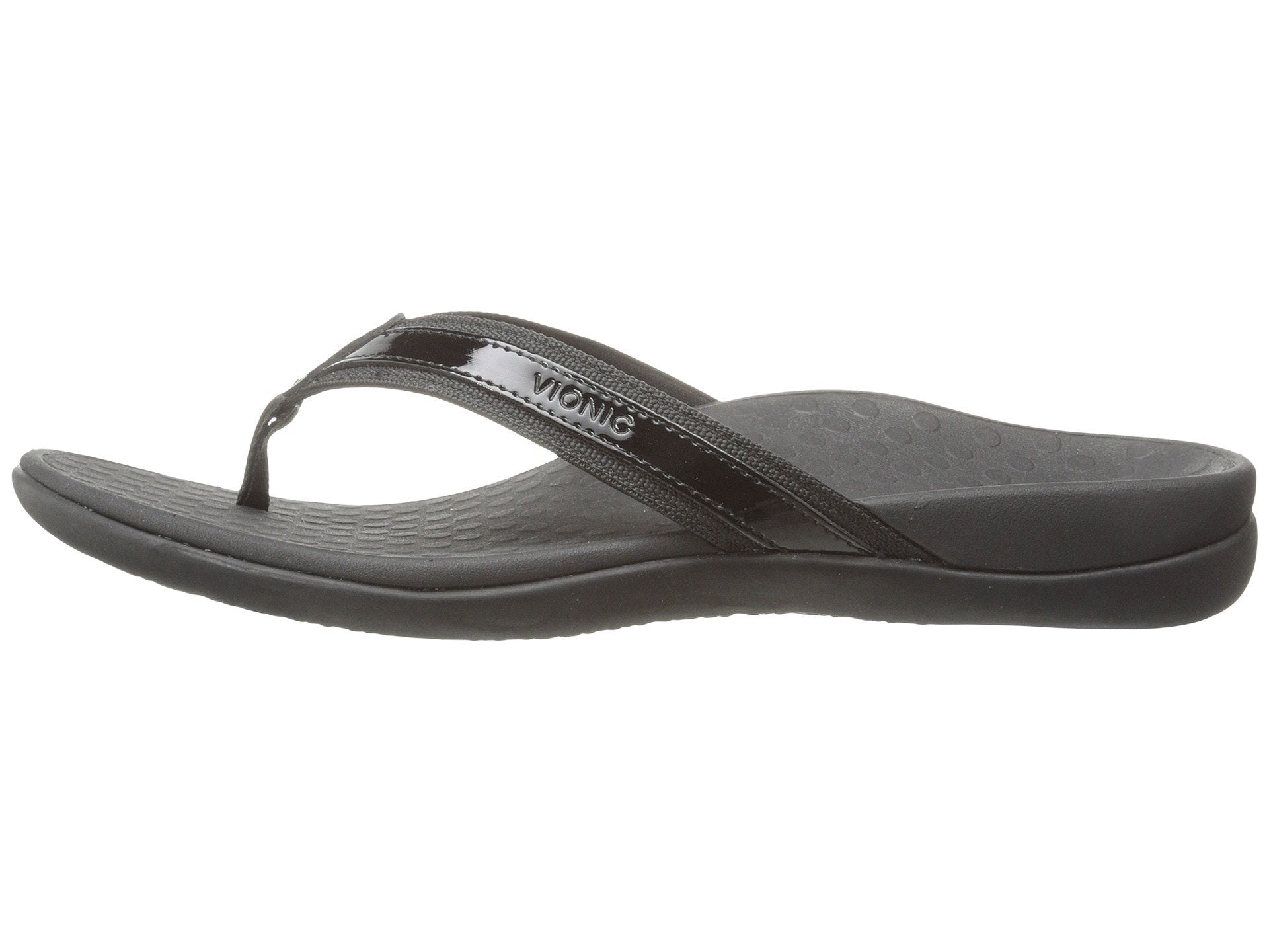 VIONIC Tide II Toe Post Sandal - Women's Black Patent Shoe Deals Outlet