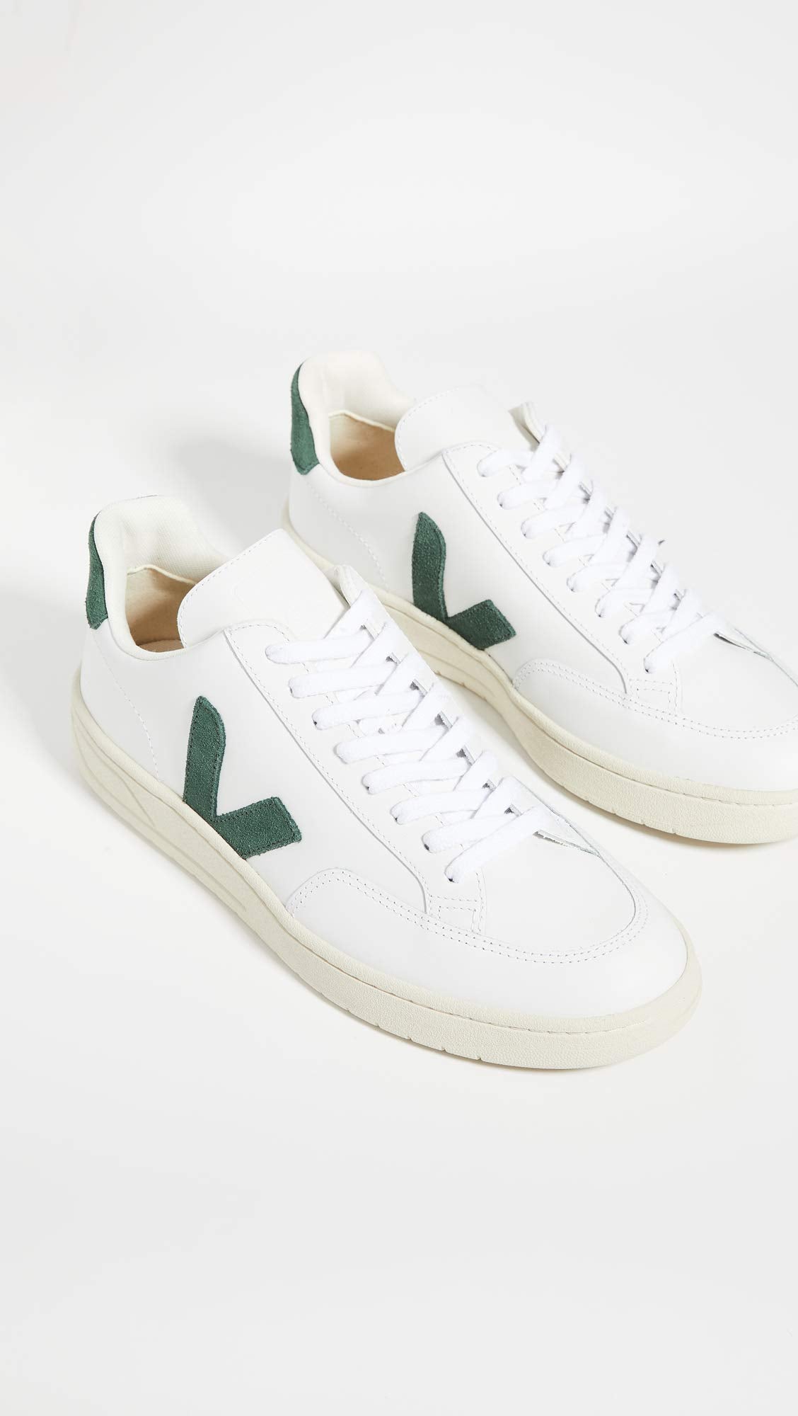 VEJA V - 12 LEATHER - Men's White/Cyprus Shoe Deals Outlet