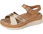 VIONIC Mar Platform Wedge Sandal Camel / Gold Brown Leather 10 M 197725038675 Shoe Deals Outlet