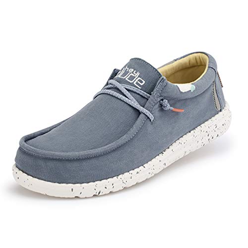 Hey Dude Wally Washed - Men's Blue Stone Yellow - yellow Shoe Deals Outlet