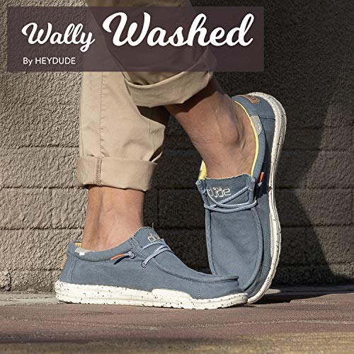 Hey Dude Wally Washed - Men's Blue Stone Yellow - yellow Shoe Deals Outlet